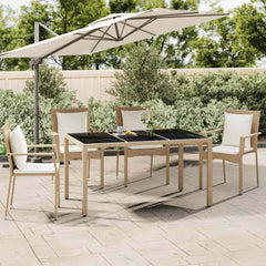 Garden Table with Top Poly Rattan Glass Beige 150 x 90 x 75 cm