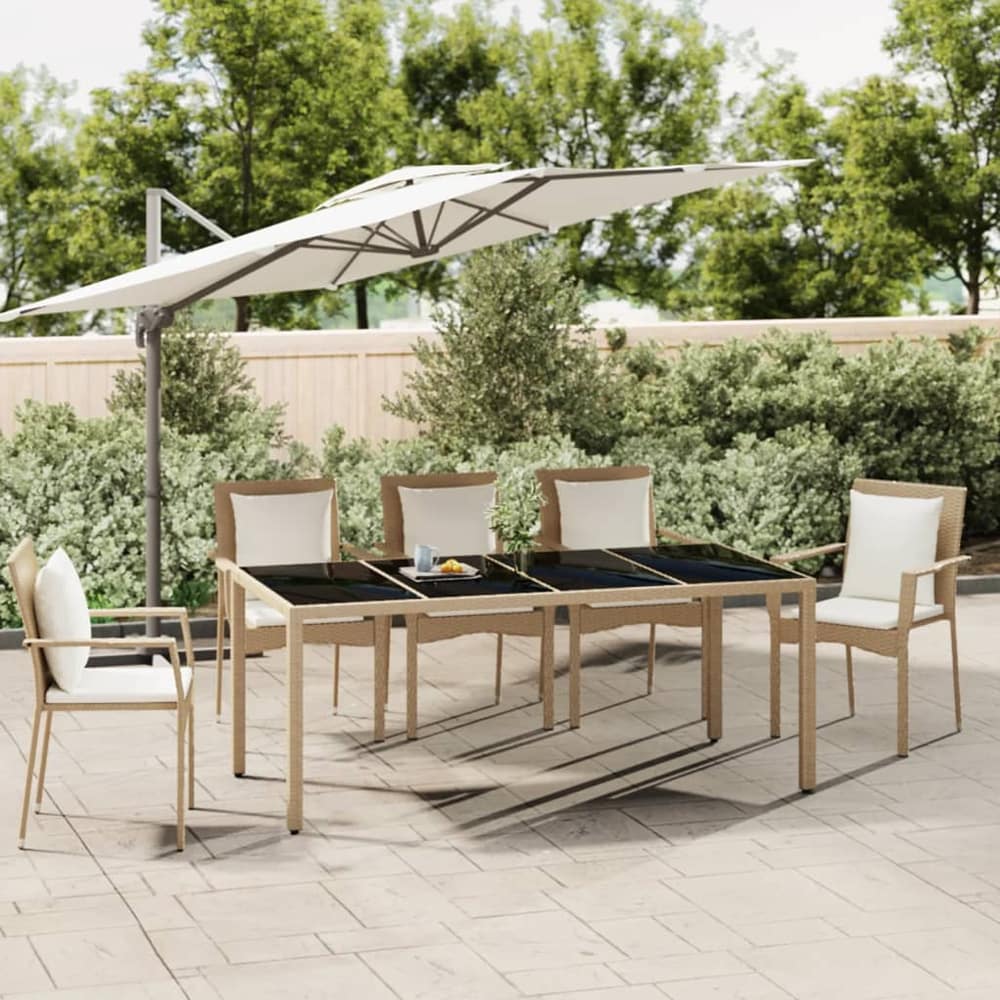Garden Table with Top Poly Rattan Glass Beige 190 x 90 x 75 cm