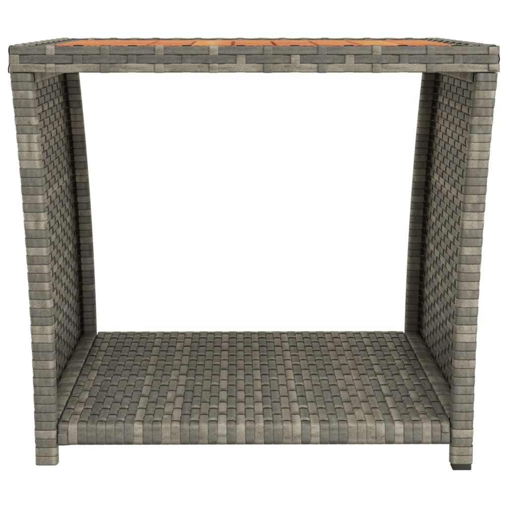 vidaXL Tea Table with Wooden Top Grey Poly Rattan&Solid Wood Acacia 3
