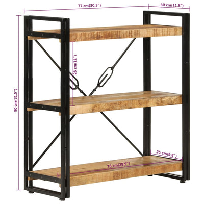 Librería de 3 niveles 77x30x80 cm Madera Maciza Mango y Hierro