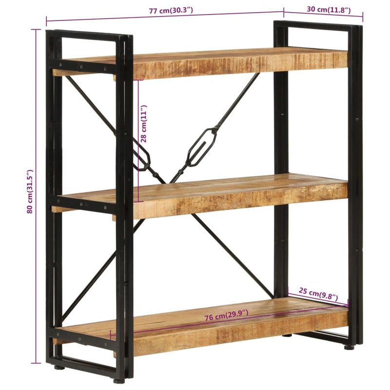 Librería de 3 niveles 77x30x80 cm Madera Maciza Mango y Hierro