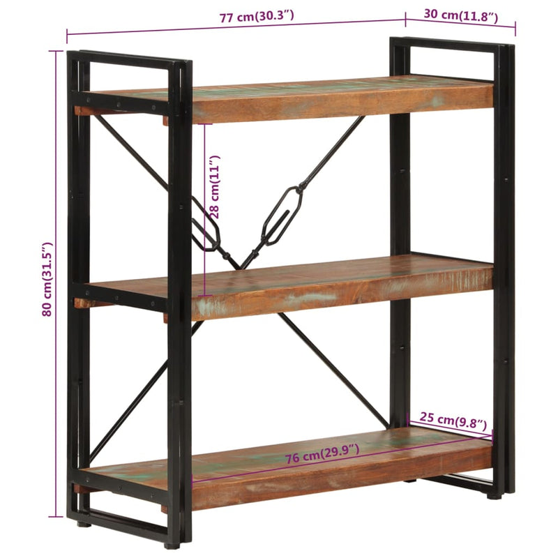 Estantería de 3 niveles 77x30x80 cm Madera maciza recuperada y hierro