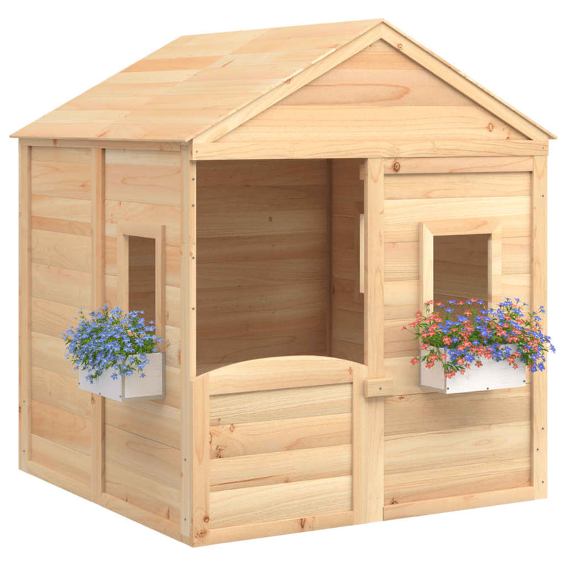 Playhouse with Lockable Door and Flower Pots Solid Wood Fir