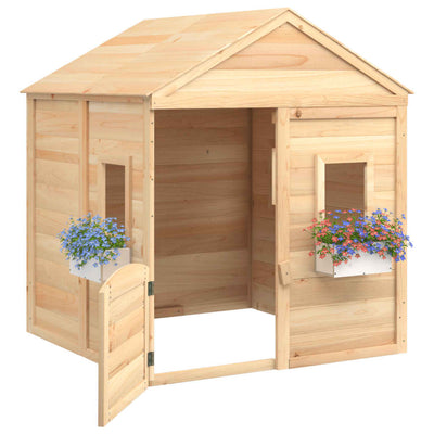 Playhouse with Lockable Door and Flower Pots Solid Wood Fir