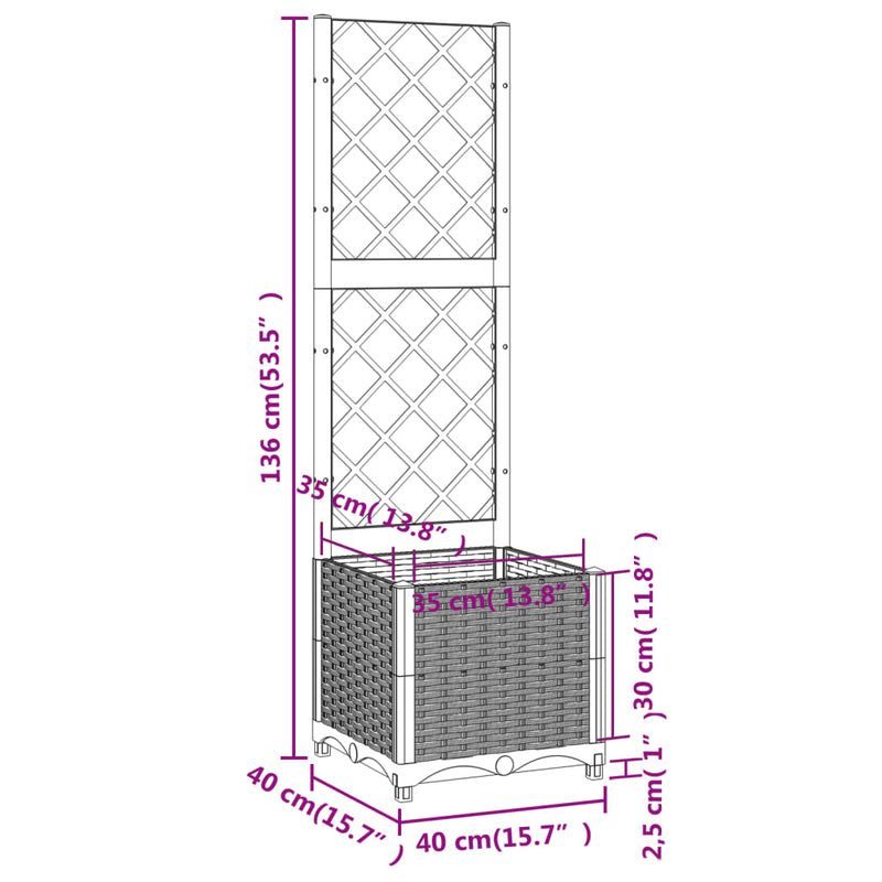 Garden Planter with Trellis White 40x40x136 cm PP