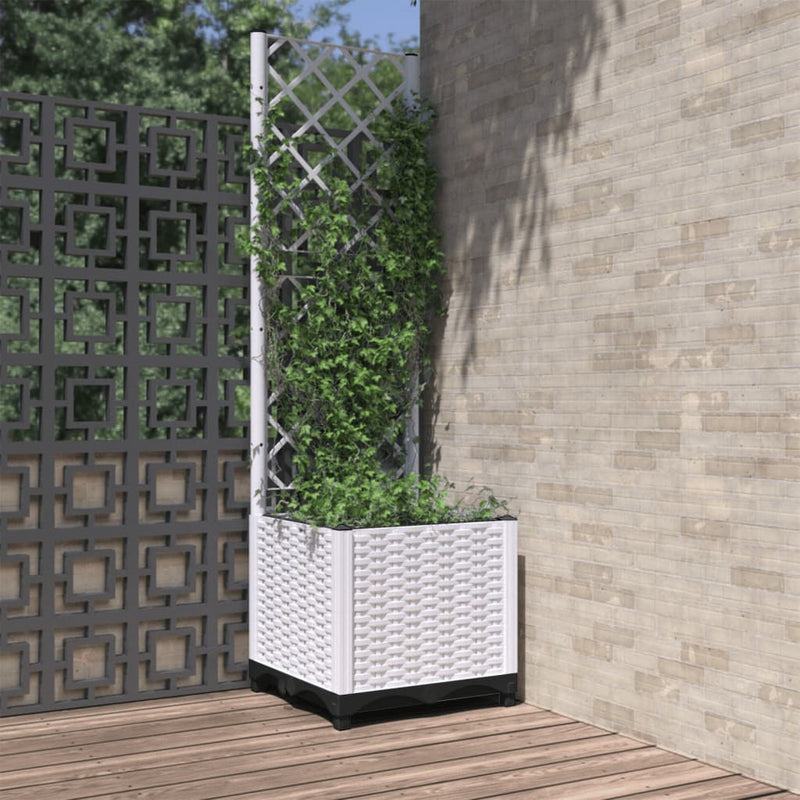 Garden Planter with Trellis White 40x40x136 cm PP