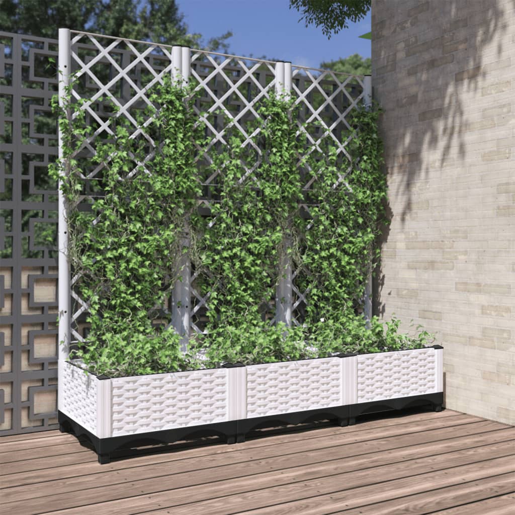 Garden Planter with Trellis PP without Wheels Height 121.5 cm White 120 cm 40 cm