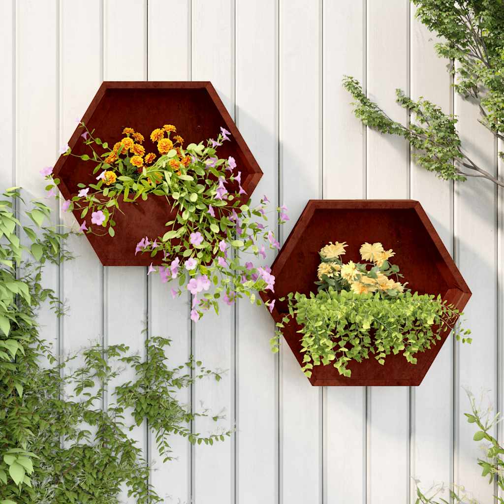 vidaXL Wall Planters 2 pcs Rusty Corten Steel 46x10x40 cm 1