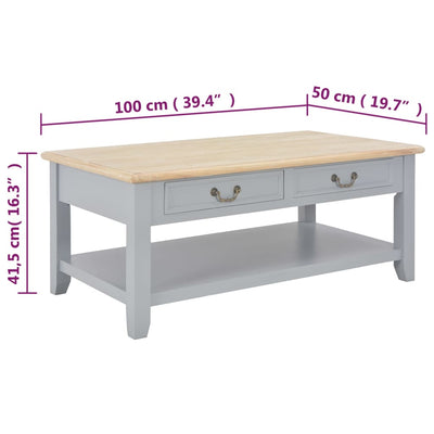 Coffee Table Grey 100x50x41.5 cm Solid Wood Paulownia