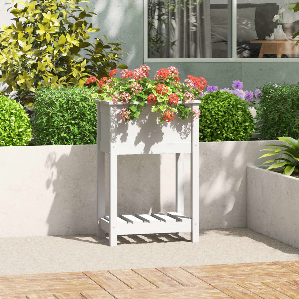 vidaXL Planter with Shelf White 54x34.5x81 cm Solid Wood Pine 1