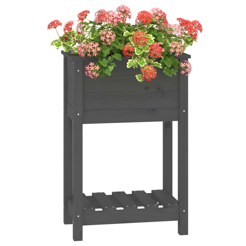 vidaXL Planter with Shelf Grey 54x34.5x81 cm Solid Wood Pine 4