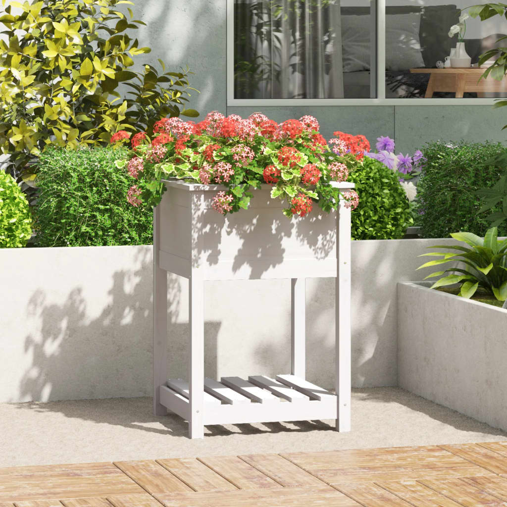 vidaXL Planter with Shelf White 54x54x81 cm Solid Wood Pine 1