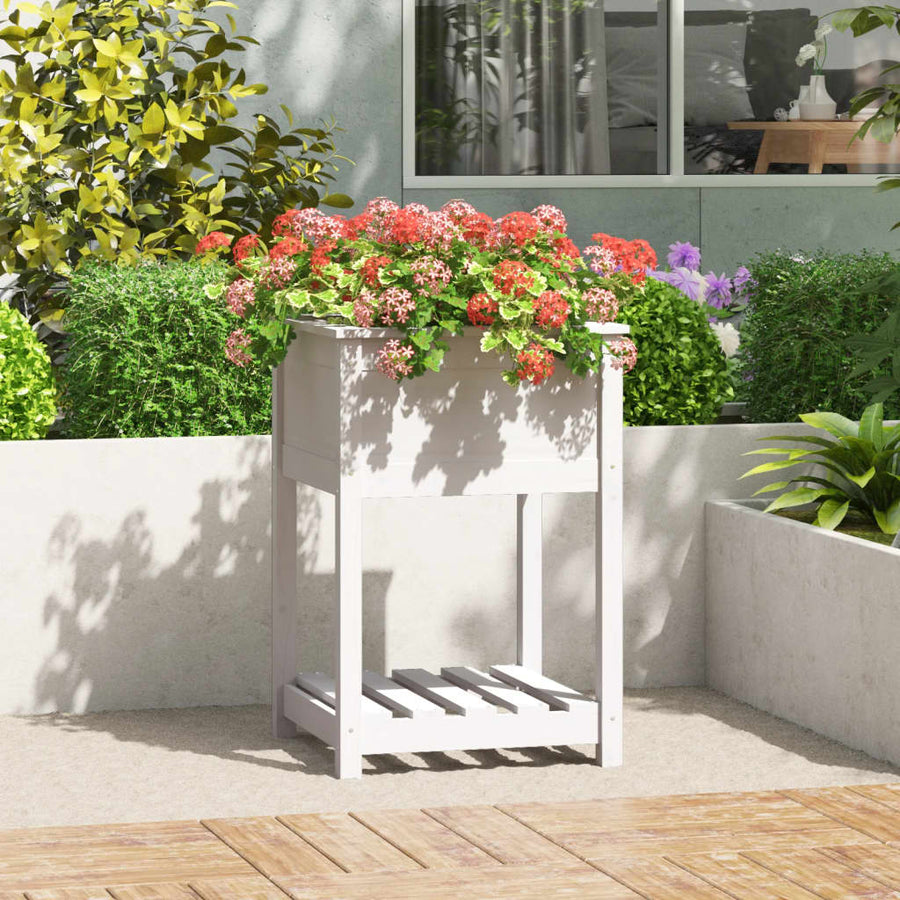 vidaXL Planter with Shelf White 54x54x81 cm Solid Wood Pine 1