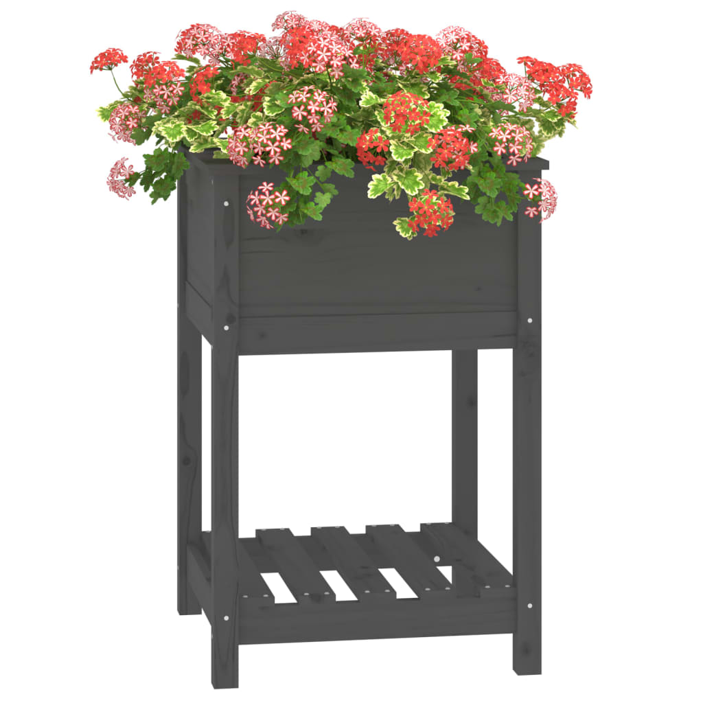 vidaXL Planter with Shelf Grey 54x54x81 cm Solid Wood Pine 4