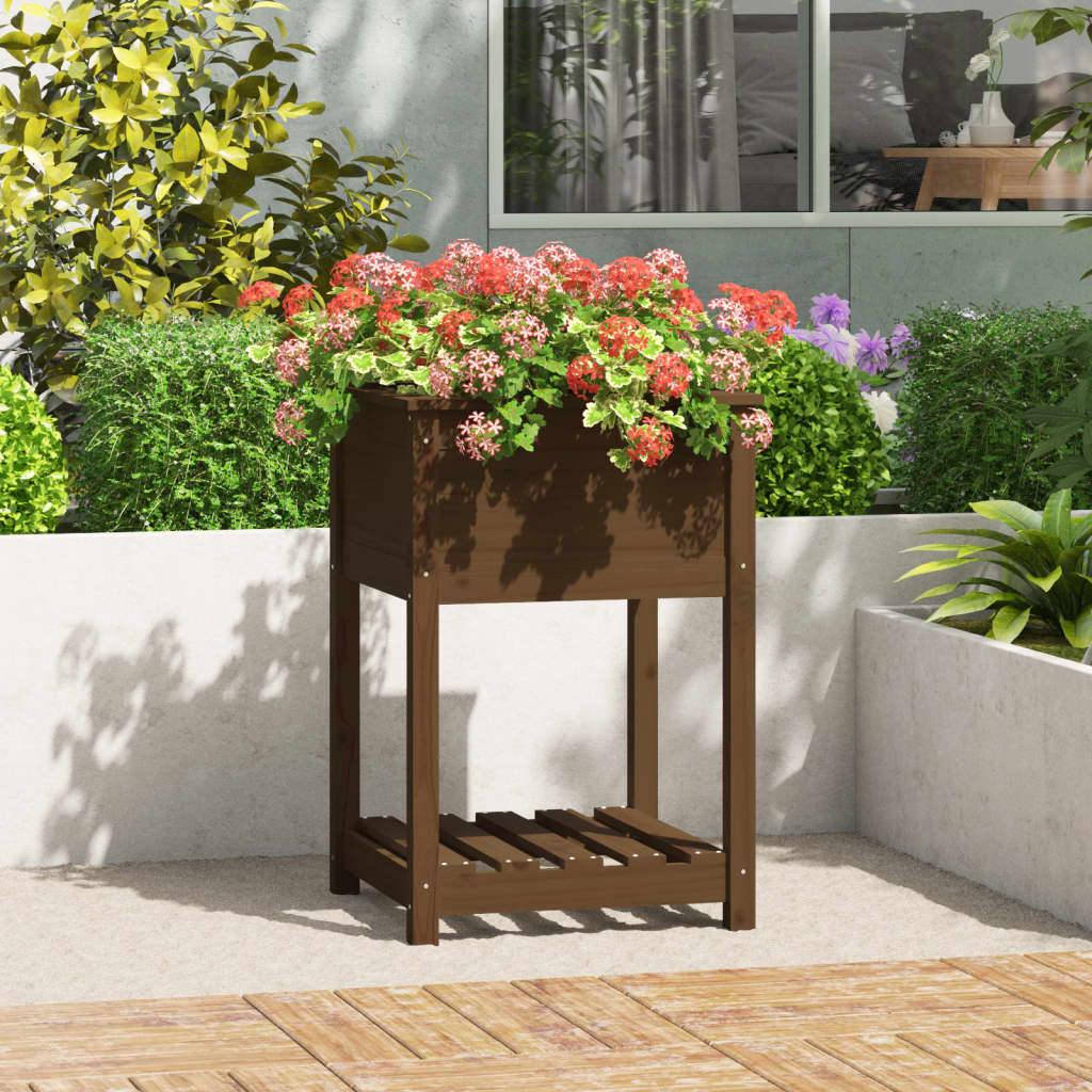 vidaXL Planter with Shelf Honey Brown 54x54x81 cm Solid Wood Pine 1