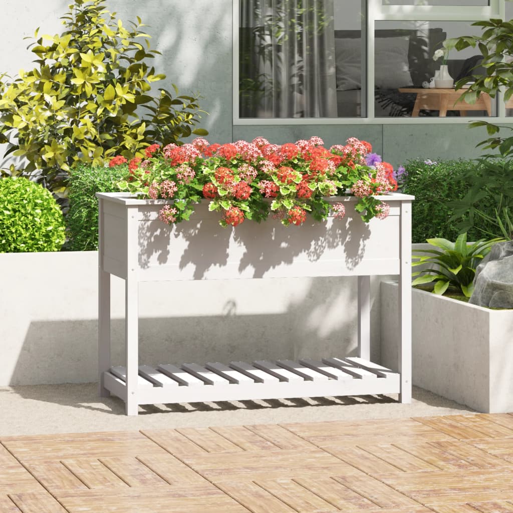 vidaXL Planter with Shelf White 111.5x54x81 cm Solid Wood Pine 1