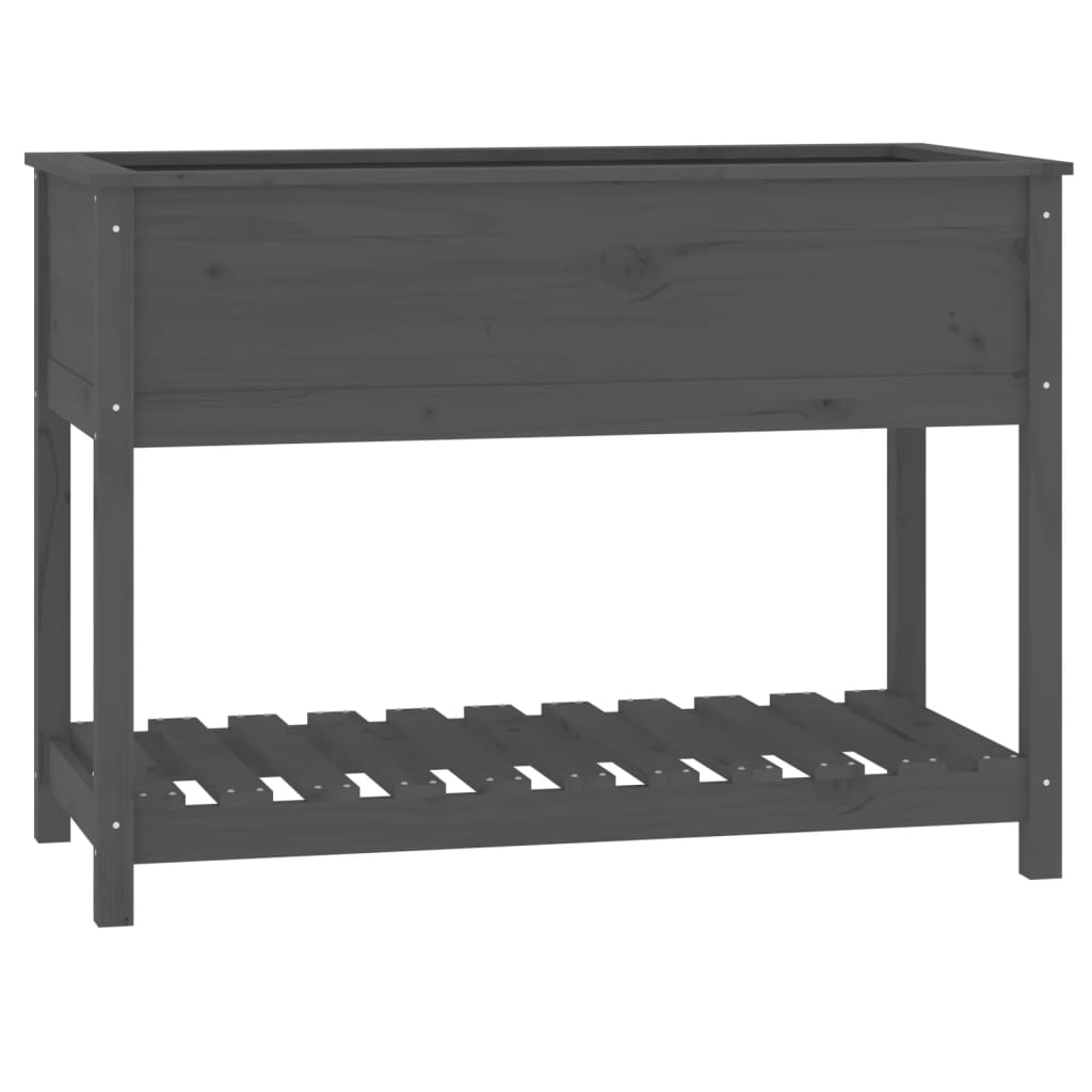 vidaXL Planter with Shelf Grey 111.5x54x81 cm Solid Wood Pine 2