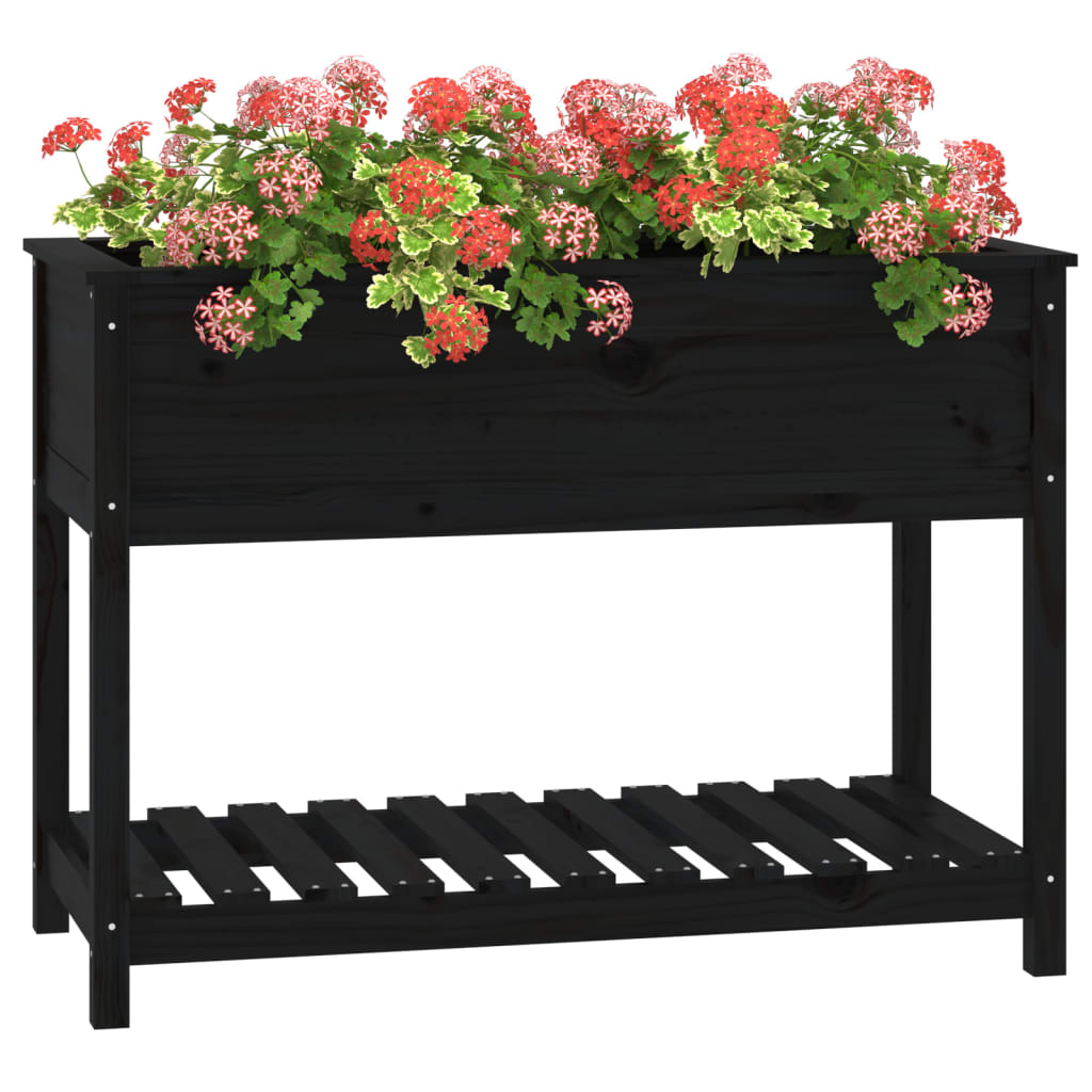 vidaXL Planter with Shelf Black 111.5x54x81 cm Solid Wood Pine 4
