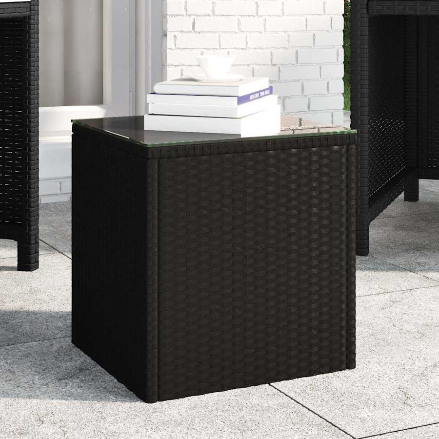 vidaXL Side Table Black 40x37x40,5 cm Poly Rattan and Tempered Glass 1