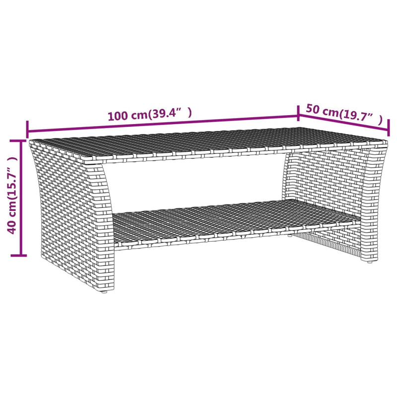 Coffee Table Grey 100x50x40 cm Poly Rattan