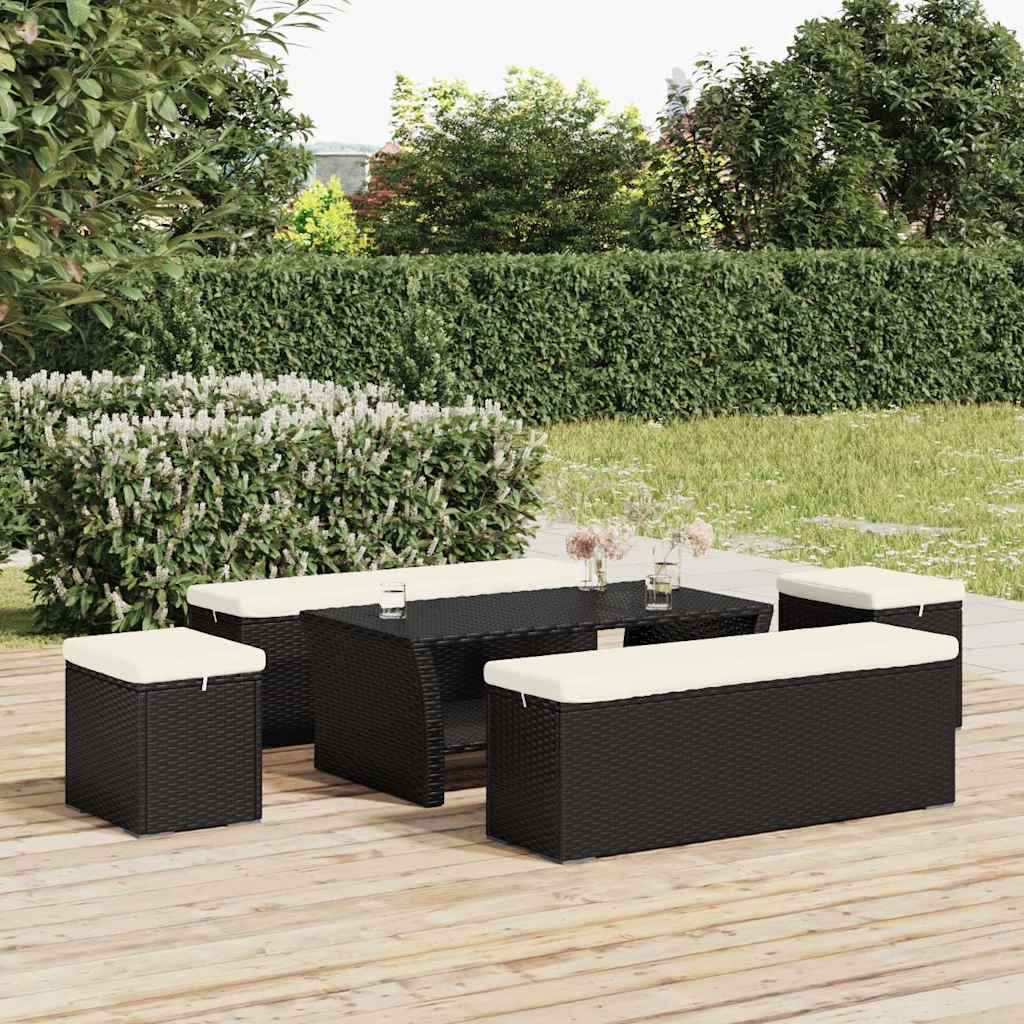 vidaXL Ottoman with Cushion Black 40x30x40 cm Poly Rattan 3