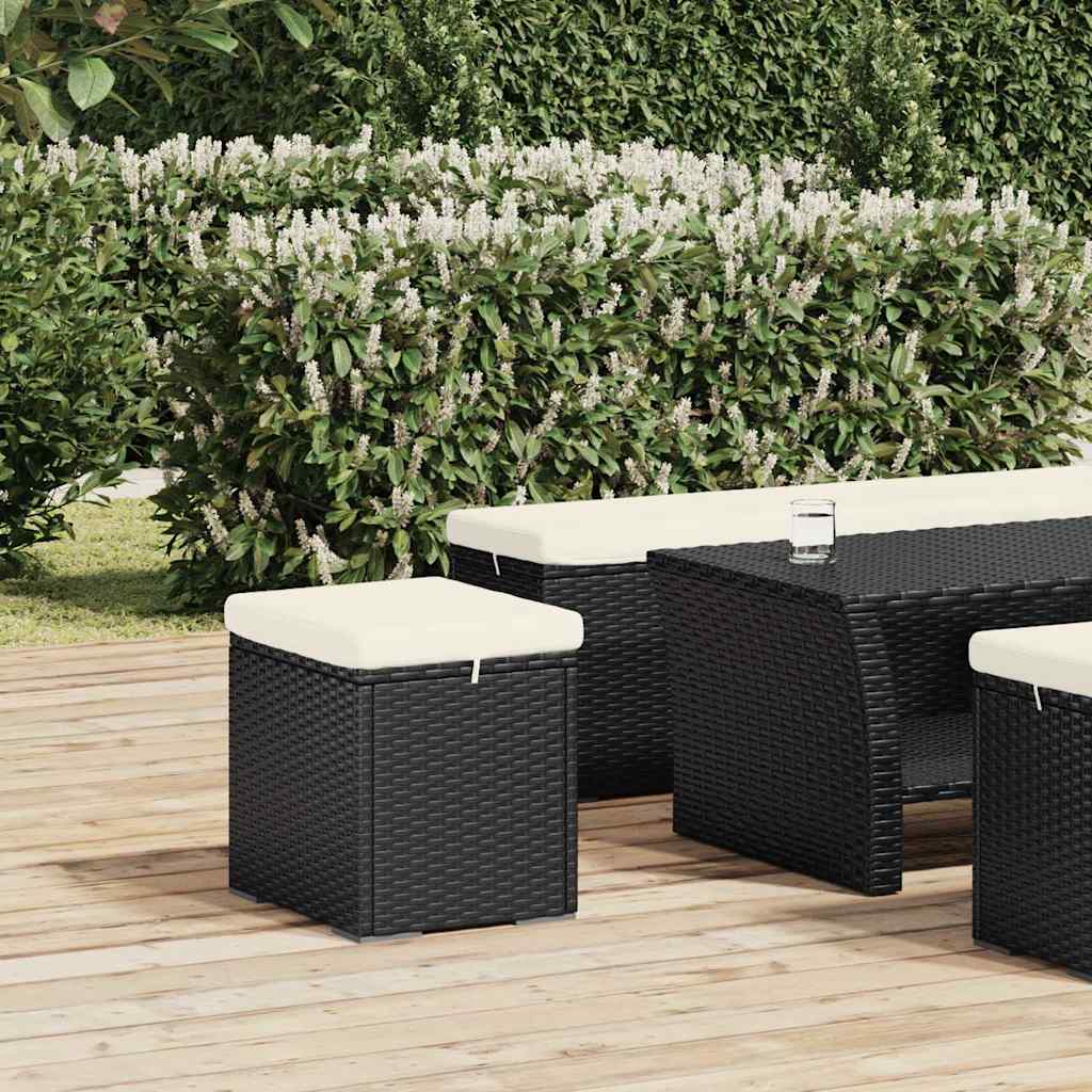 vidaXL Ottoman with Cushion Black 40x30x40 cm Poly Rattan 1