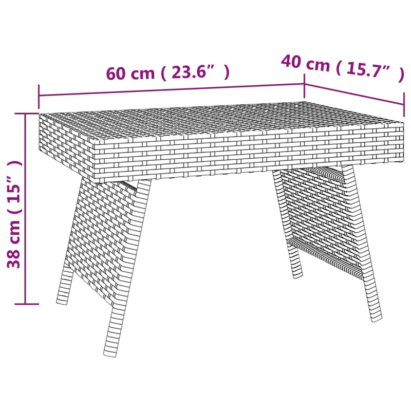 Foldable Side Table Brown 60x40x38 cm Poly Rattan