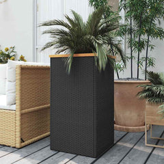 vidaXL Planter | Black, Brown | PE rattan, powder-coated steel, plastic | Medium 1
