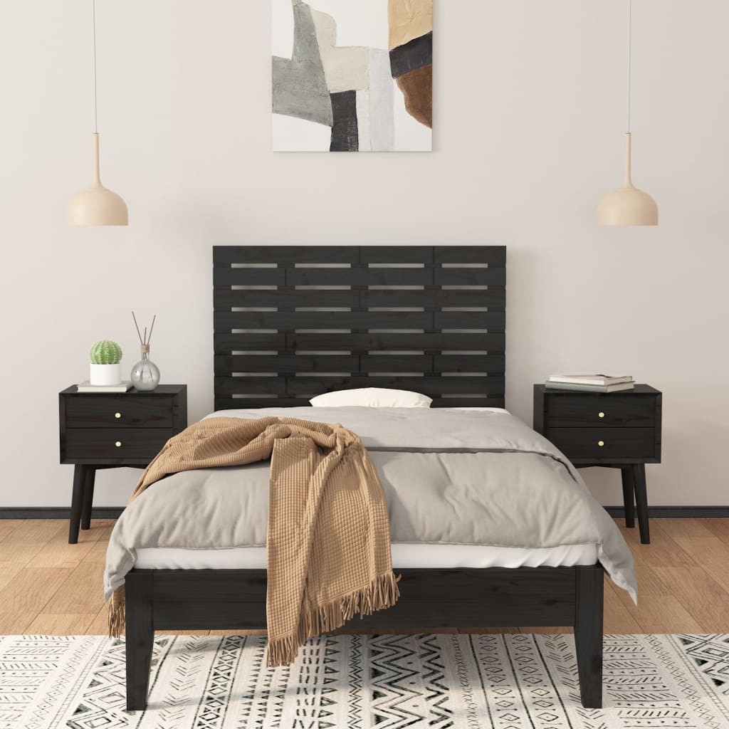vidaXL Wall Headboard Black 81x3x63 cm Solid Wood Pine 3