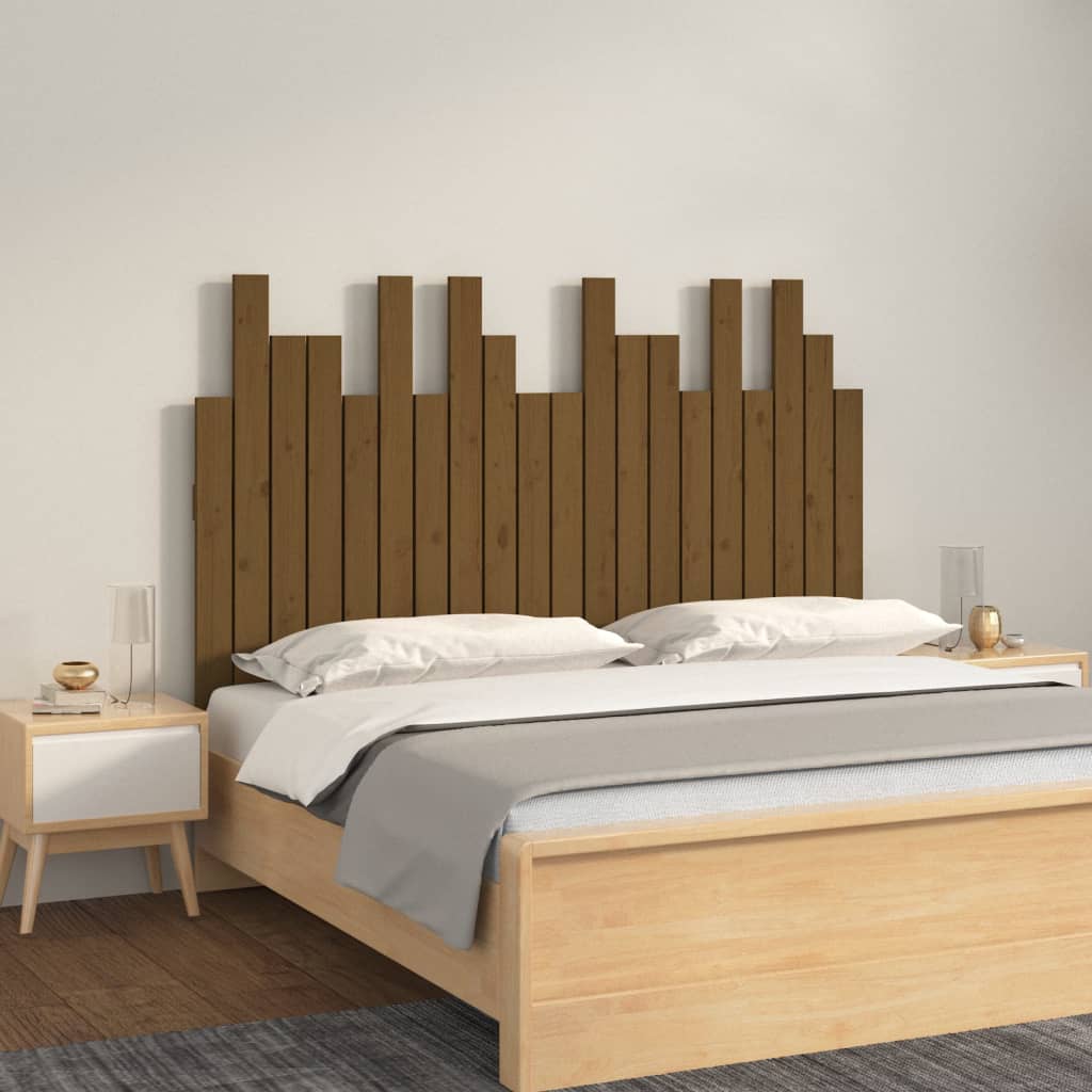 vidaXL Wall Headboard 108x3x80 cm Solid Wood Pine Honey Brown