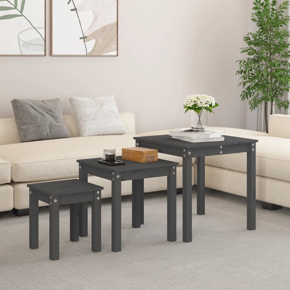 Nesting Tables 3 pcs Solid Wood Pine Grey