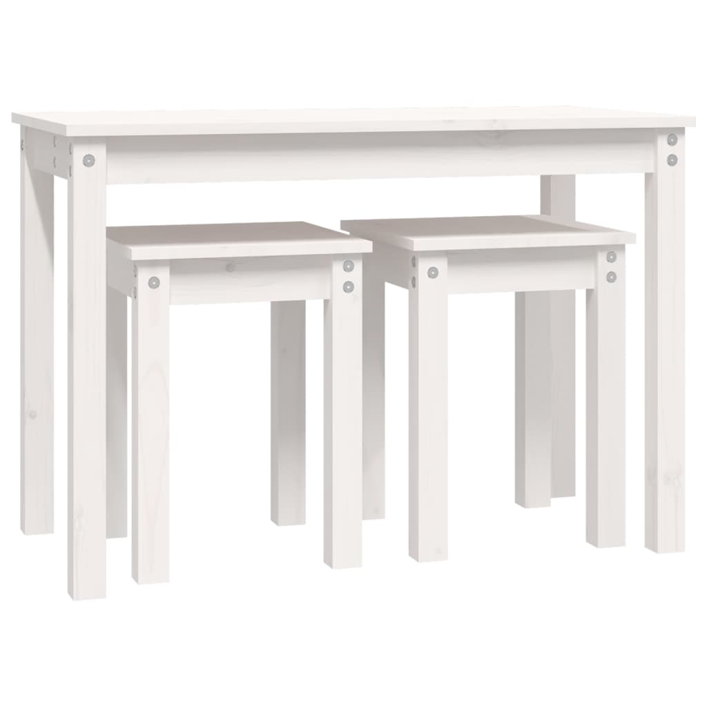 Nesting Tables 3 pcs Solid Wood Pine White