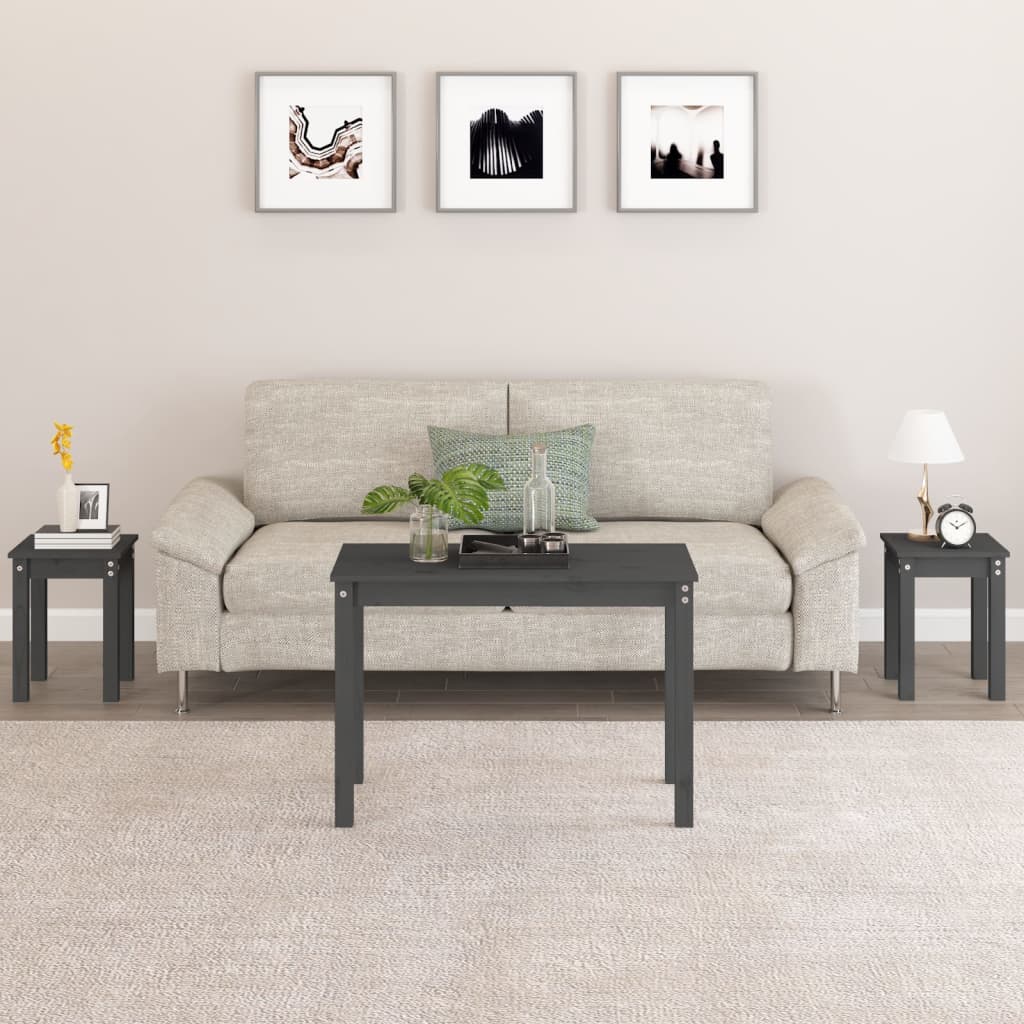 Nesting Tables 3 pcs Solid Wood Pine Grey