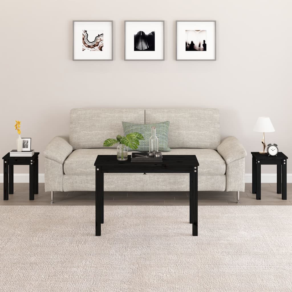 Nesting Tables 3 pcs Solid Wood Pine Black