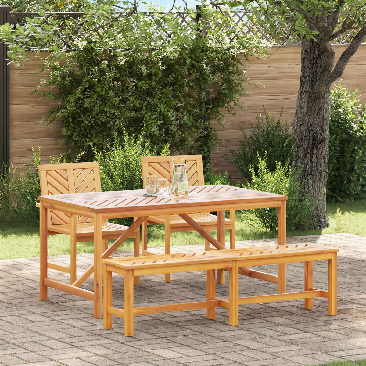 Garden Dining Set 5 pcs Brown 150 x 90 x 74 cm Bench (150 cm) +2x chair +table 150 cm