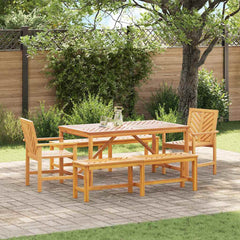 Garden Dining Set 5 pcs Brown 150 x 90 x 74 cm 2x bench (150 cm) +2x chair +table 150 cm