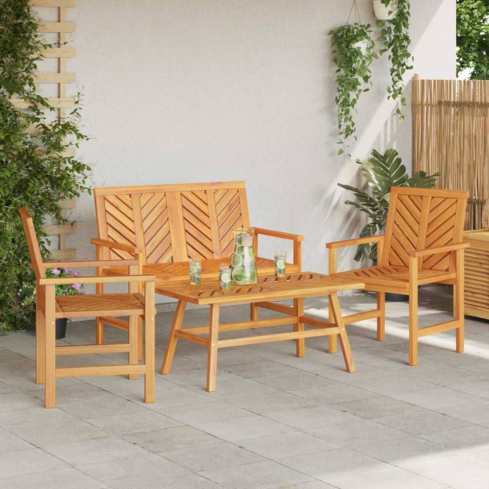 Garden Lounge Set 3 pcs Brown Solid Acacia Wood Bench +2x chair +table