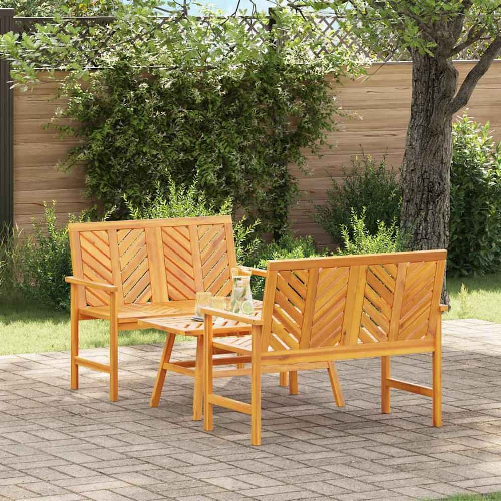 Garden Lounge Set 3 pcs Brown Solid Acacia Wood 2x bench +table