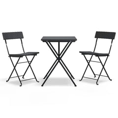 vidaXL 3 Piece Folding Bistro Set Black Poly Rattan 2