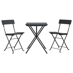 vidaXL 3 Piece Folding Bistro Set Black Poly Rattan 3