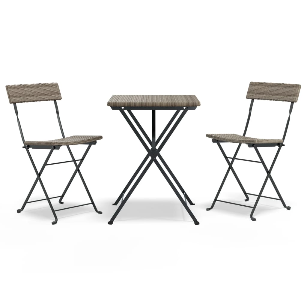vidaXL 3 Piece Folding Bistro Set Grey Poly Rattan 2