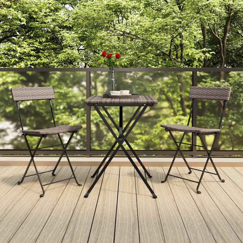 vidaXL 3 Piece Folding Bistro Set Grey Poly Rattan 1