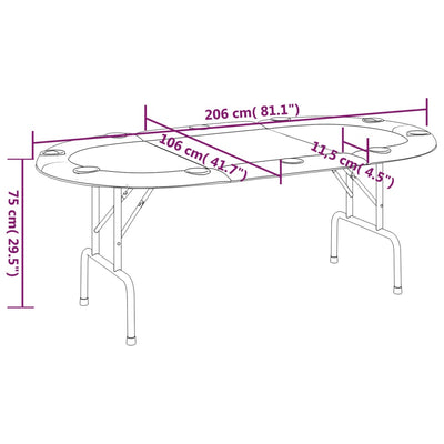 10-Player Folding Poker Table Green 206x106x75 cm