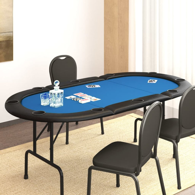 Mesa de póker plegable para 10 jugadores azul 206x106x75 cm