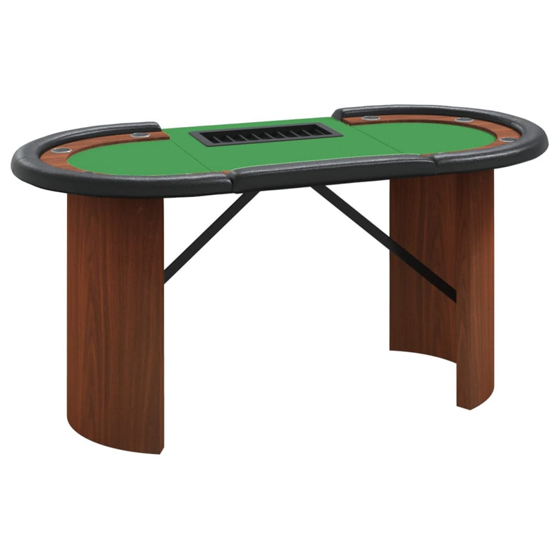 Mesa de póquer para 10 jugadores con bandeja para fichas verde 160x80x75 cm