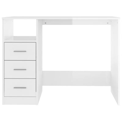 Desk with Drawers High Gloss White 102x50x76 cm Engineered Wood