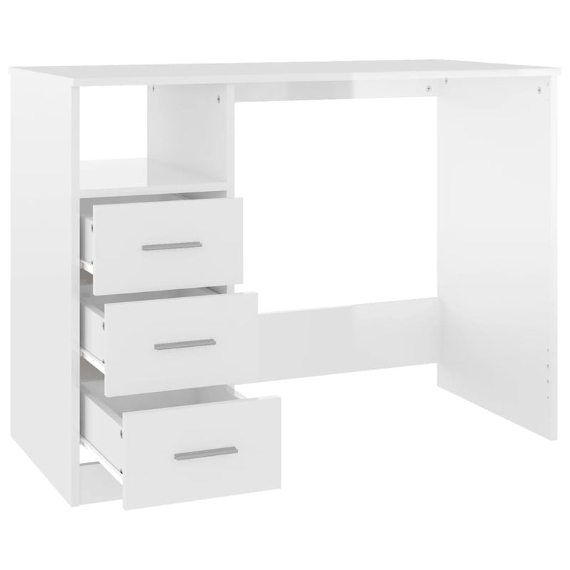 Desk with Drawers High Gloss White 102x50x76 cm Engineered Wood