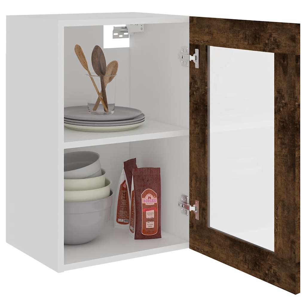 vidaXL Hanging Glass Cabinet Lyon Smoked Oak 40x31x60 cm Engineered Wood 4