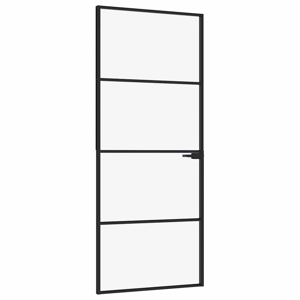 Interior Door Slim Black 83x201.5 cm Tempered Glass&Aluminium 3 Horizontal Bars Black and transparent