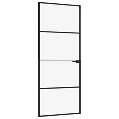 Interior Door Slim Black 83x201.5 cm Tempered Glass&Aluminium 3 Horizontal Bars Black and transparent